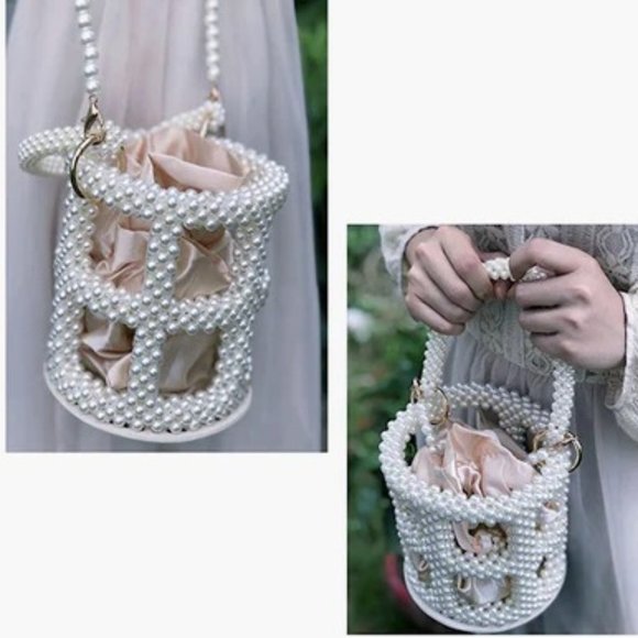 HANDMADE PEARL BEADED EVENING HANDBAG TOP HANDLE PURSE WITH INNERBAG & DUSTBAG - Picture 8 of 10
